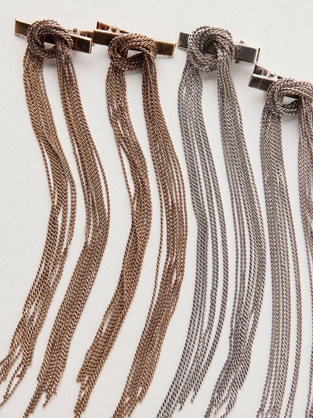 Free People Champagne Toast Chain Hair Barrettes Clips-Set of 2